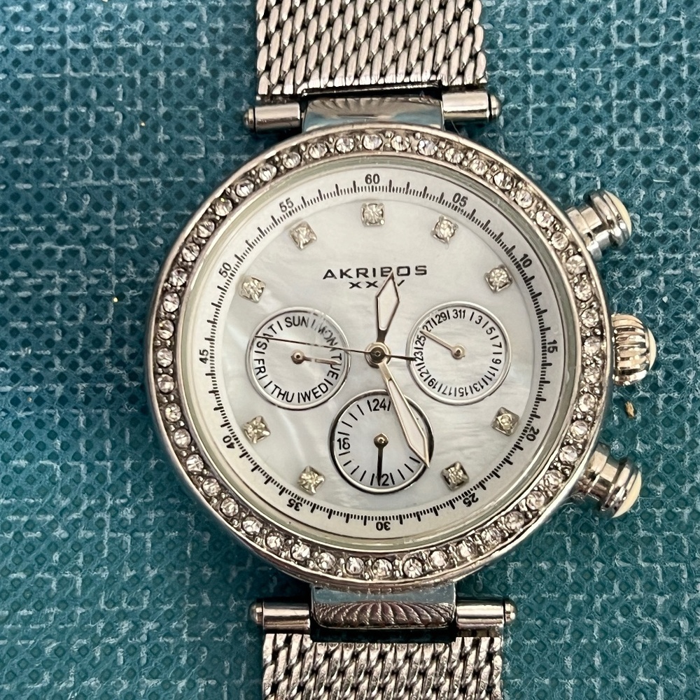 Akribos XXIV AK682SS Quartz Multifunction Crystal Stainless Steel Women's/Men's
